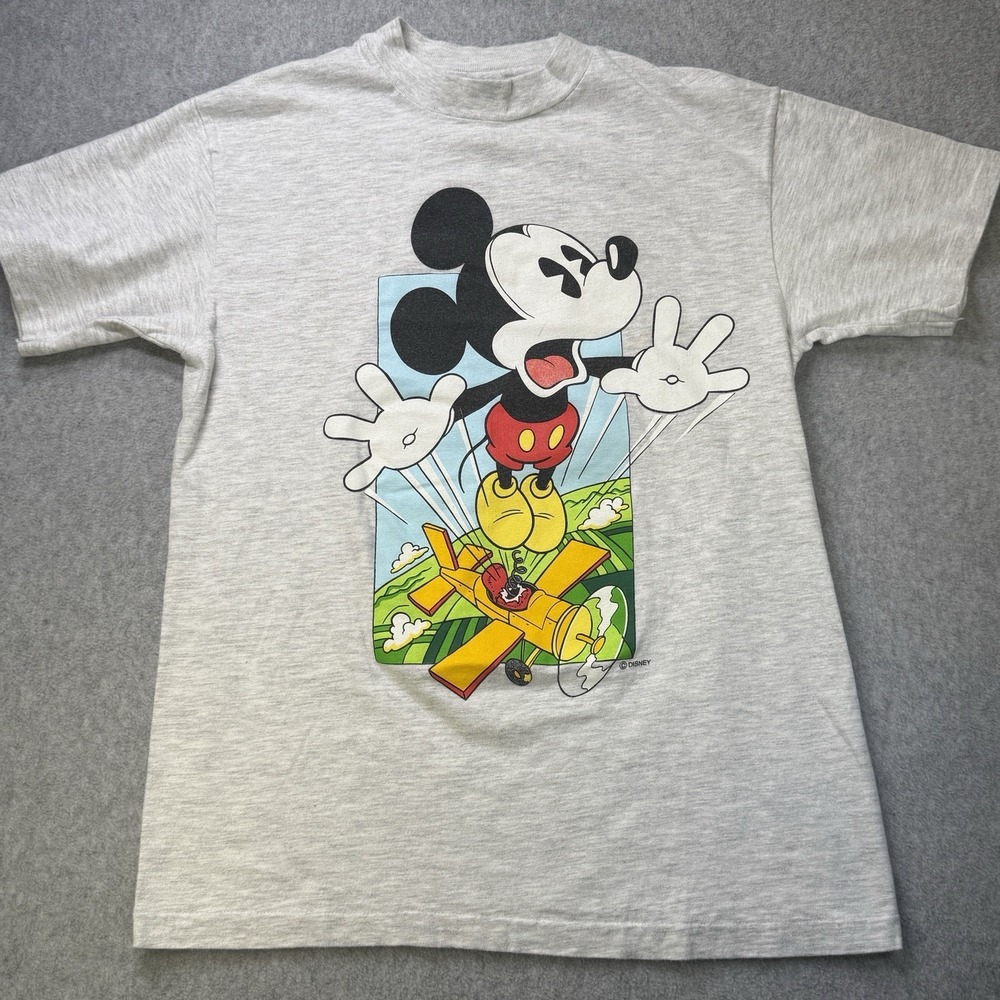 Vintage 90s Disney Mickey Mouse Airplane T-Shirt Single Stitch‎ USA Sz S